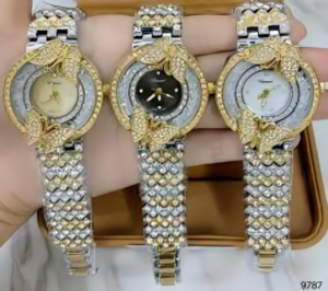 Montre Papillon Élégance Or & Argent Strass Luxe – Image 2